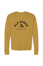 Load image into Gallery viewer, Mustard yellow sweatshirt with 'Old Soren Cafe Racer Team' text on a white background