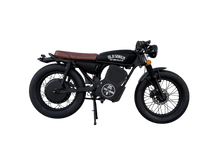 Load image into Gallery viewer, Old Soren Electric Café Racer Motorcycle – Matte Black /Brown Side View