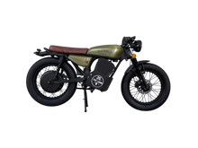 Load image into Gallery viewer, Old Soren Electric Café Racer Motorcycle – Olive /Brown Side View