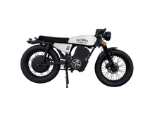 Load image into Gallery viewer, Old Soren Electric Café Racer Motorcycle – White /Black Side View